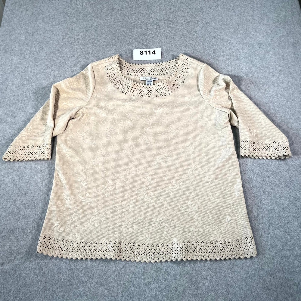 Paisley Pattern Rebecca Malone Blouse Top Womens 1X Beige Floral Stretch